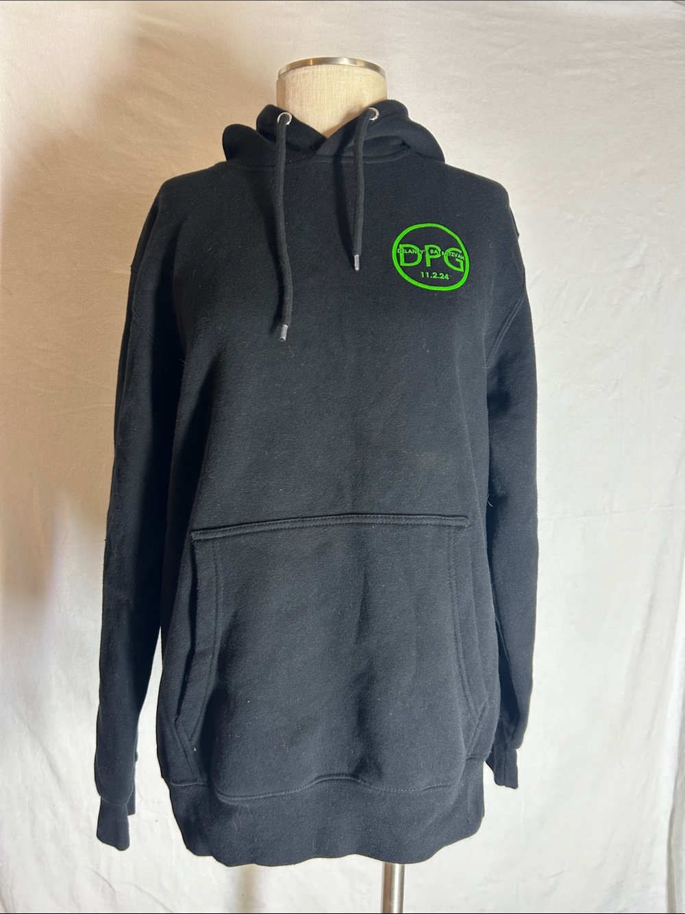 Men's Black Crewneck Hoodie with Green Logo - DPG